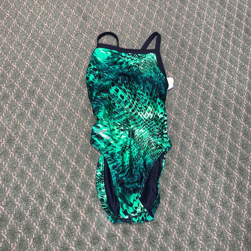 Green one piece bathing suit